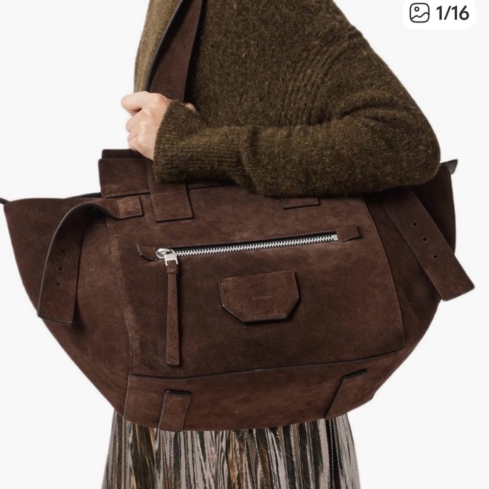 All Saints Perez Convertible Tote in Fango Brown Suede. At Nordstrom for $499.
